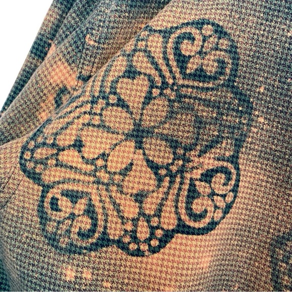 Handmade Boho Flannel Shirt Womens Medium Large Stencil Bleached Houndstooth - Picture 6 of 13